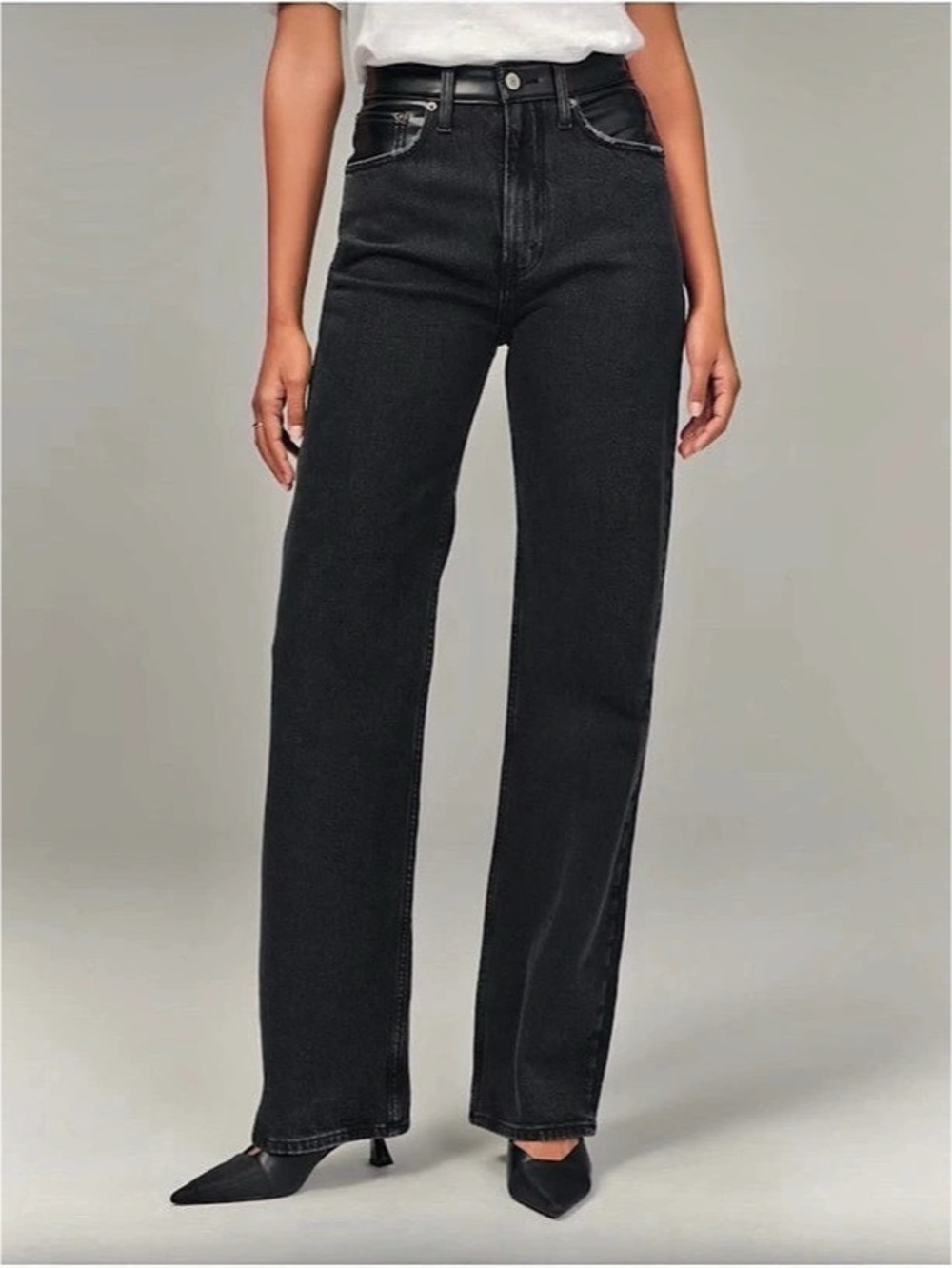 Abercrombie & Fitch The '90s Straight Ultra High Rise Denim and Leather